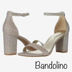 NWOT Bandolino Glam Sparkling Formal Strappy Block Heels Metallic Gold size 10